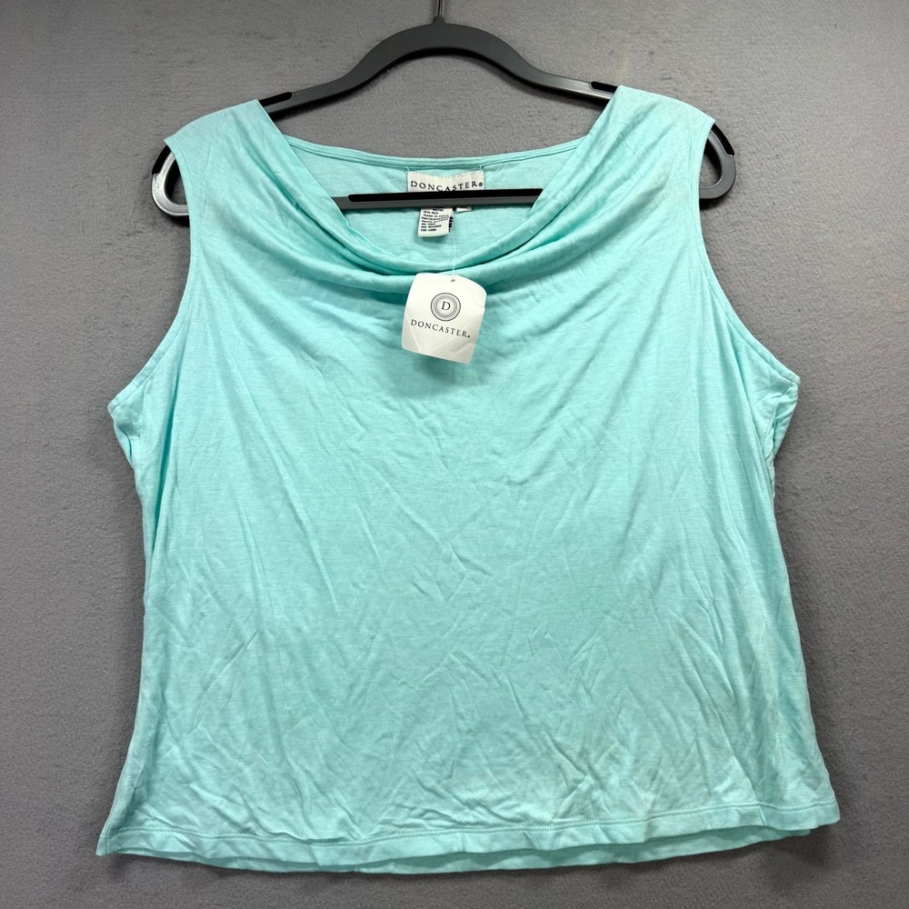 Doncaster Blouse Top Womens‎ XL Aqua Blue Rayon Lightweight Sleeveless Cowl Neck